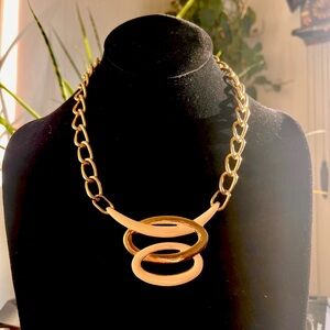 Vintage Mid-Century Modern Gold Tone Cream Enamel Statement Pendant Necklace